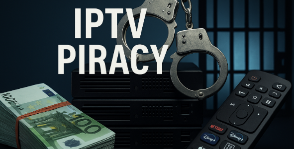 Euros, Receiver und Handschellen: Symbolbild für den Preis der IPTV-Piraterie.