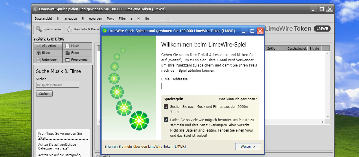 LimeWire zahlt KryptoToken für das Downloaden von Raubkopien