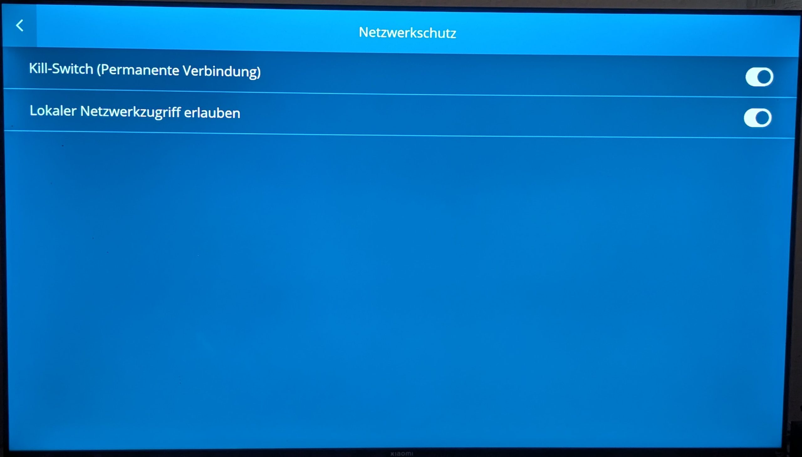 Die Einstellungen des Netzwerkschutzes vom VPN Hide.me auf einem Smart TV