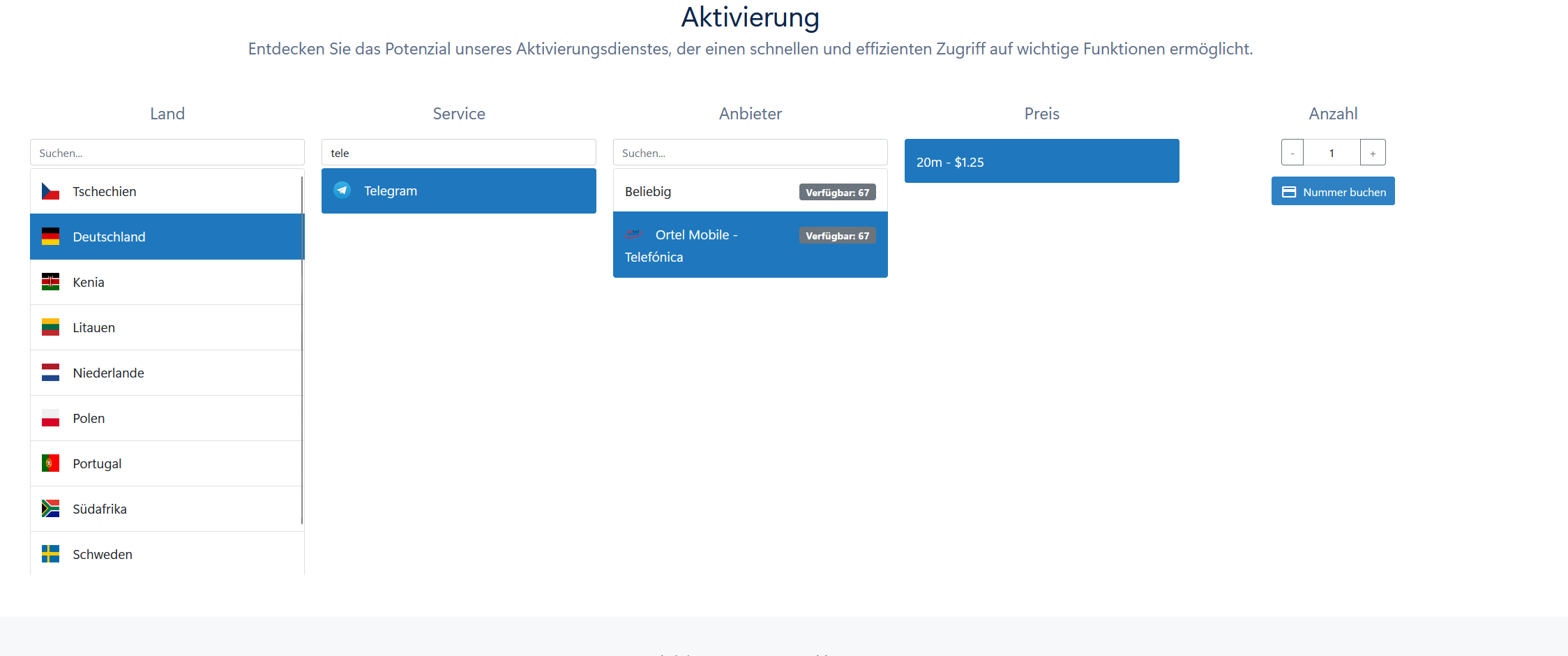 Anosim, WebUI Anosim. Telefonnummer anonym mieten