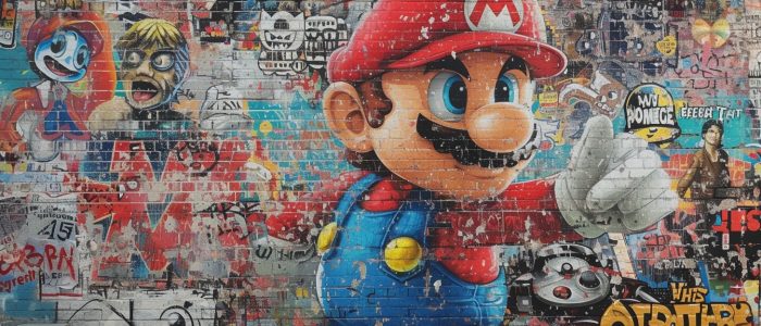 Eine lebendige Street-Art-Darstellung des kultigen Super Mario