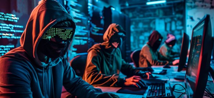 Eine Gruppe anonymer Hacker in Hoodies