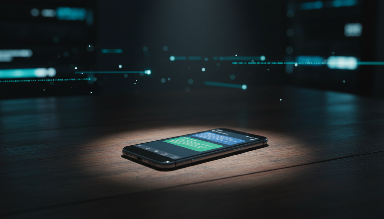 Smartphone mit verdächtiger Nachricht als Symbol für Phishing nach einem Smartphone-Diebstahl.
