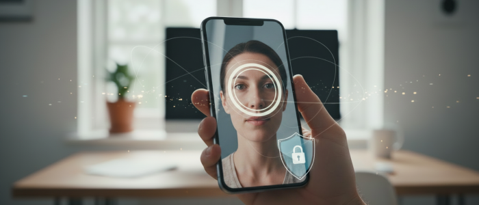 Illustration zum Google Selfie-Video: Eine Person nimmt mit einem Smartphone ein Selfie-Video zur biometrischen Kontowiederherstellung und Identitätsprüfung auf.