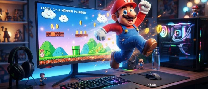 Super Mario Bros läuft als inoffizieller PC-Port auf einem modernen Gaming-PC unter Windows.