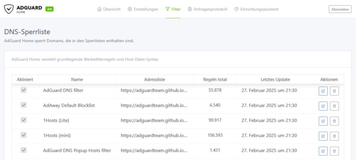 dns-sperrliste, adguard home