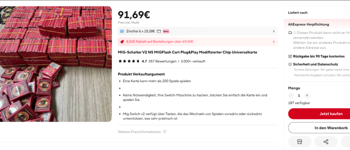 Screenshot von aliexpress.com, MIG Switch v2 im Angebot