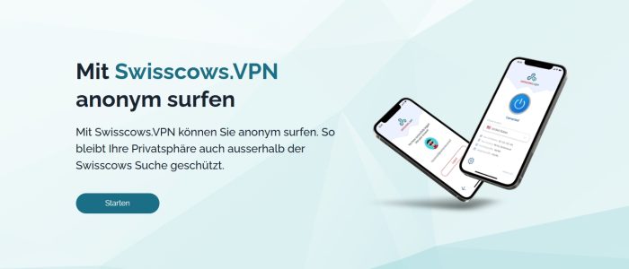 Startbildschirm von Swisscows VPN