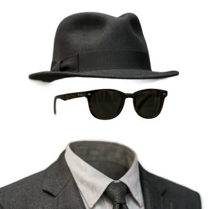 A man without a face but with a hat and glasses.