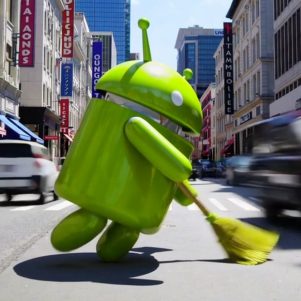 Ein Android-Männchen putzt ordentlich die Straße durch!