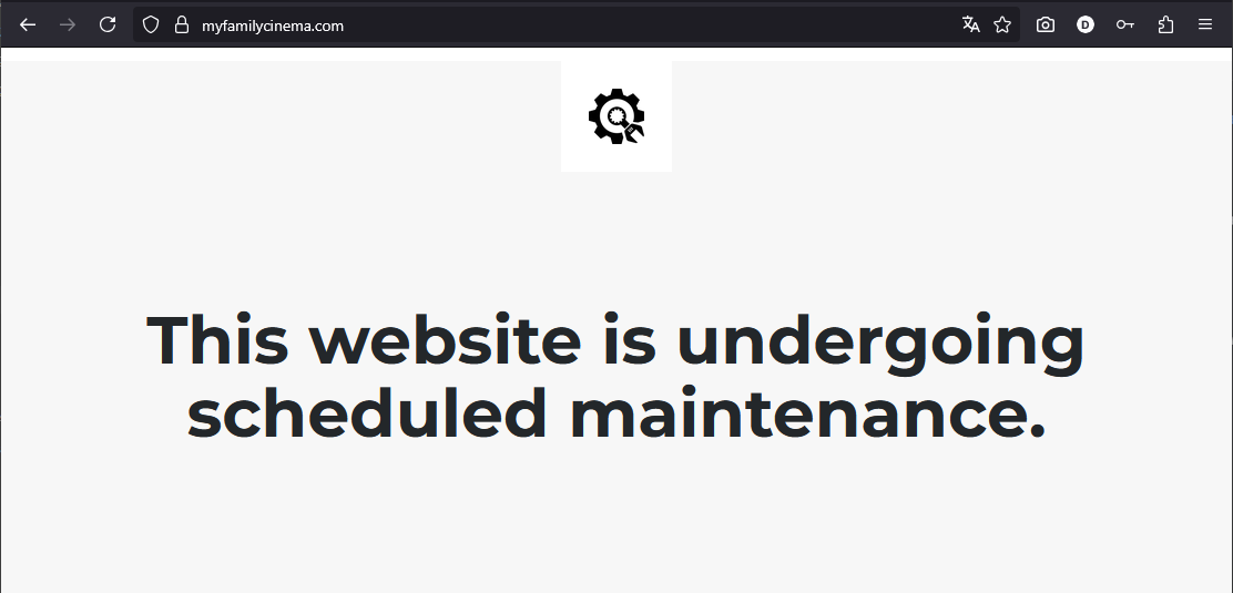 Screenshot der Webseite eines IPTV-Dienstes, die eine Wartungsmeldung anzeigt.