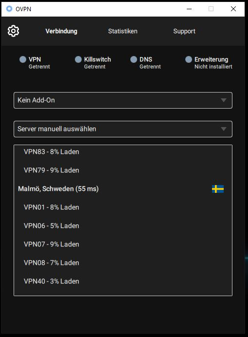 Manuelle Serverauswahl von OVPN im VPN-Vergleich