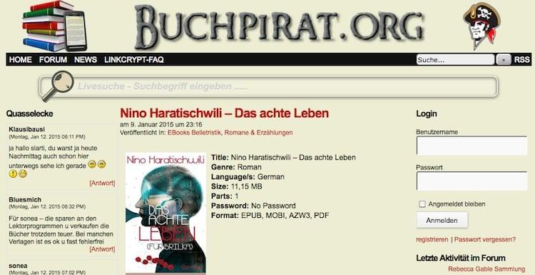 Kurzmeldung: illegales Download-Portal Buchpirat.org wieder online