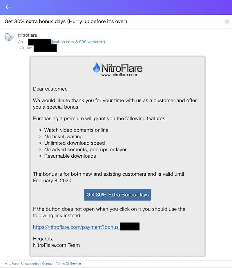NitroFlare.com Bonus Days email leak
