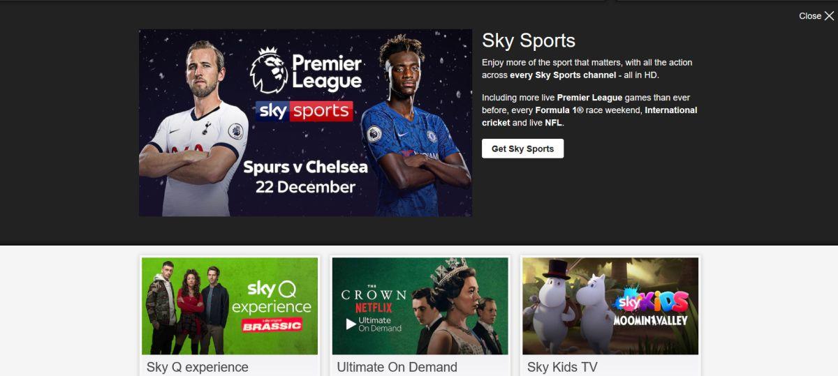 Sky UK Screenshot der Website