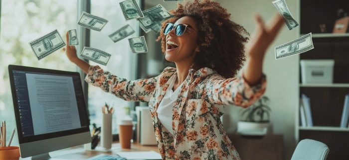 Woman celebrates money