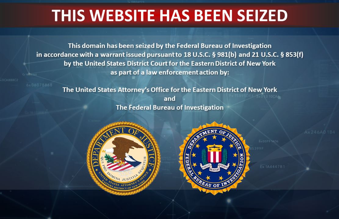 Beschlagnahmungsbanner der US-Strafverfolgungsbehörden auf einer der Webseiten der Z-Library
