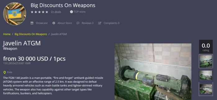 Javelin ATGM-Waffensystem steht im Darknet zum Verkauf