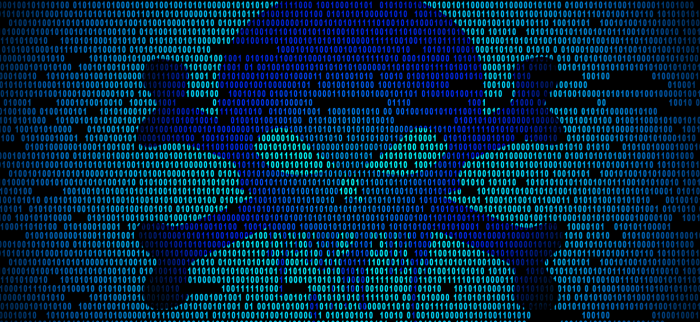 Piratenschädel auf Binärcode-Hintergrund - Online-Piraterie (Symbolbild)