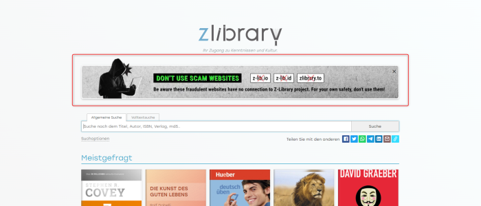 Z-Library warnt seine Nutzer vor Betrug