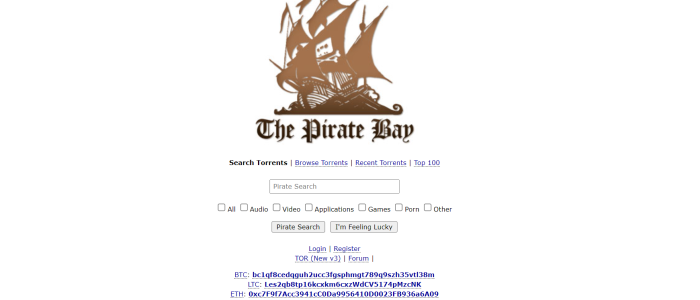 Die Webseite von The Pirate Bay