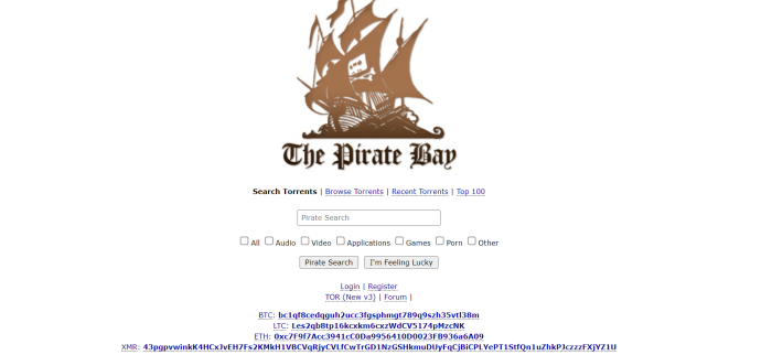 Die Webseite von The Pirate Bay