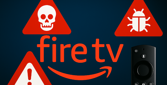 Amazon Fire TV im Visier: Warnsymbole deuten auf Malware-Risiken und blockierte Piraterie-Apps hin.