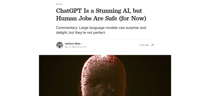 Ein Artikel über ChatGPT auf CNET