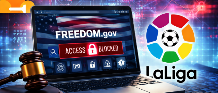 Durch Cloudflare-IP-Sperren geriet auch Freedom.gov ins Visier der spanischen Anti-Piraterie-Maßnahmen.