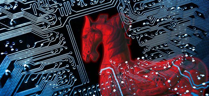 Trojanisches Pferd auf blauer Computerplatine