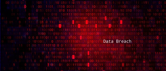 Roter Hintergrund mit binären Code-Zahlen und Data Breach