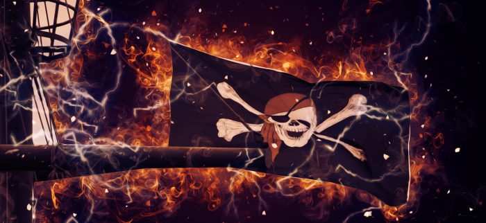 Eine brennende Piratenfahne - IPTV-Piraten vor Gericht (Symbolbild)