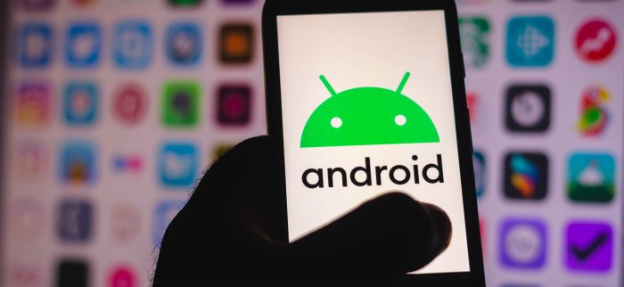 Das Android-Logo auf einem Smartphone