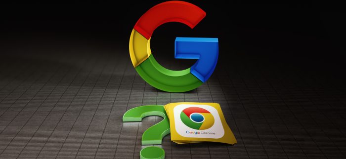 Google Chrome, Google-Logo und Fragezeichen