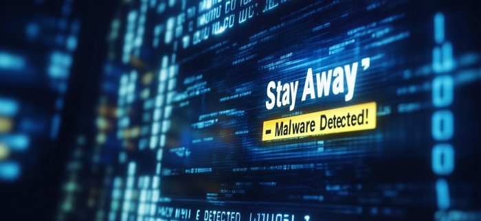 Ein digitaler Warnbildschirm zeigt eine kritische Malware-Erkennungswarnung an