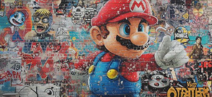 Eine lebendige Street-Art-Darstellung des kultigen Super Mario