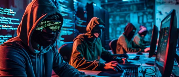 Eine Gruppe anonymer Hacker in Hoodies