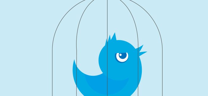 Ein blauer Twitter-Vogel im Käfig