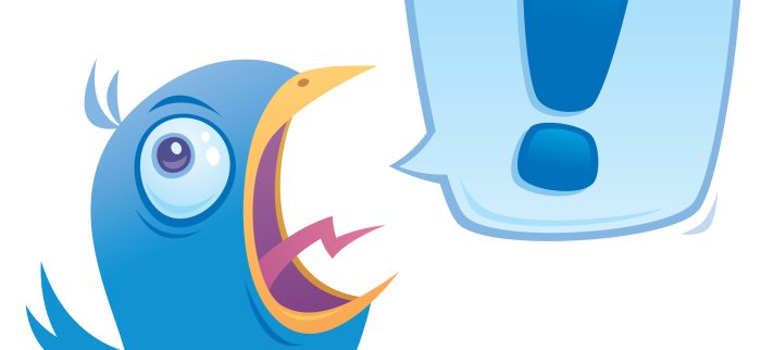 Blauer Twitter-Vogel schreit eine verschlüsselte Nachricht heraus