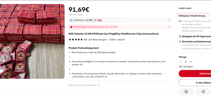 Screenshot von aliexpress.com, MIG Switch v2 im Angebot