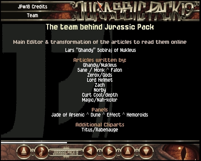 Credits, Jurassic Pack 19