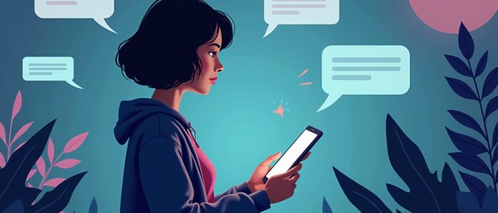 freiwillige Chatkontrolle, girl with a smarthpone, using a messenger.