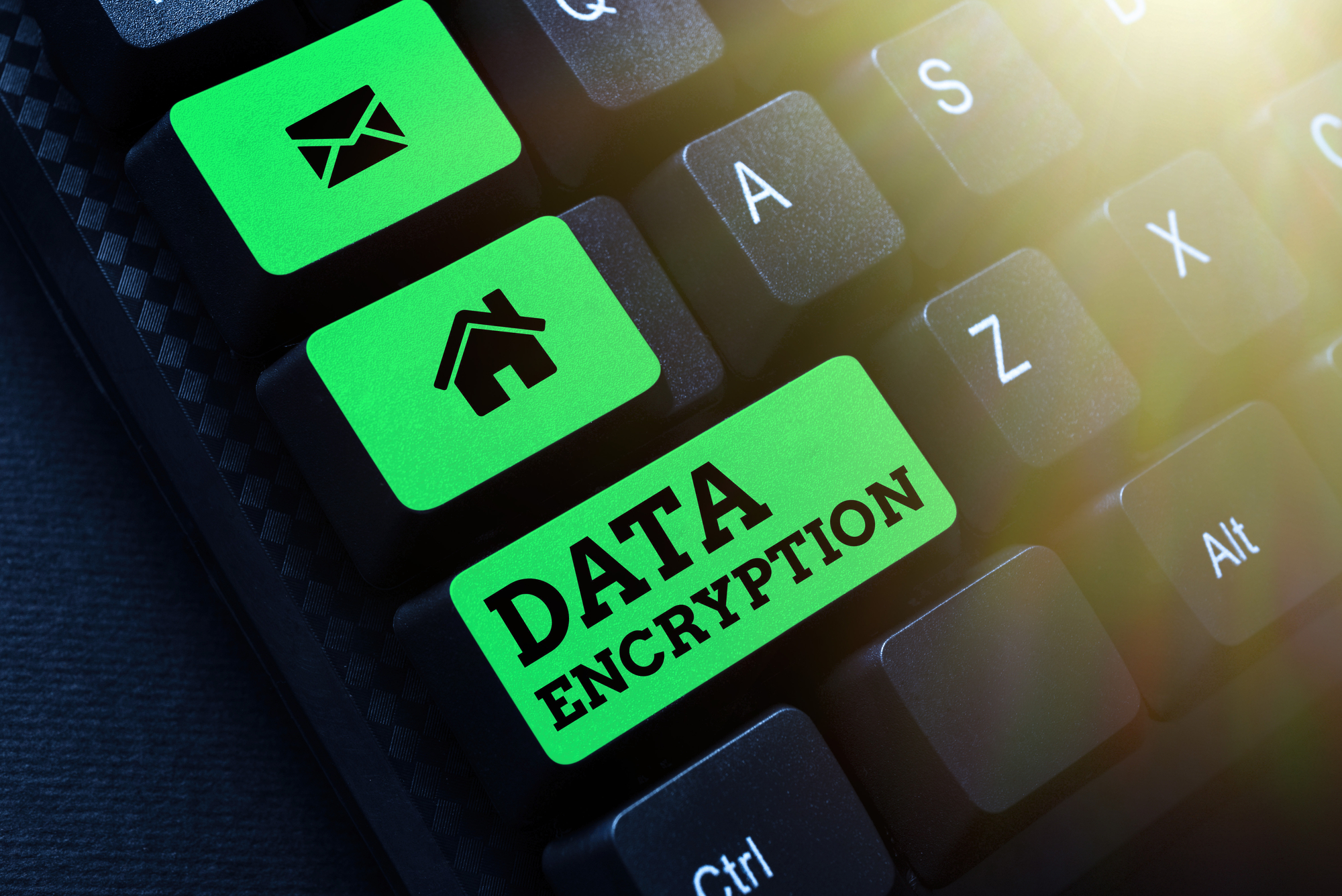 Eine Tastatur mit einer grünen Taste für "Data Encryption"