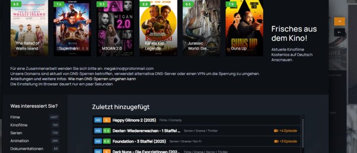 Megakino, Screenshot