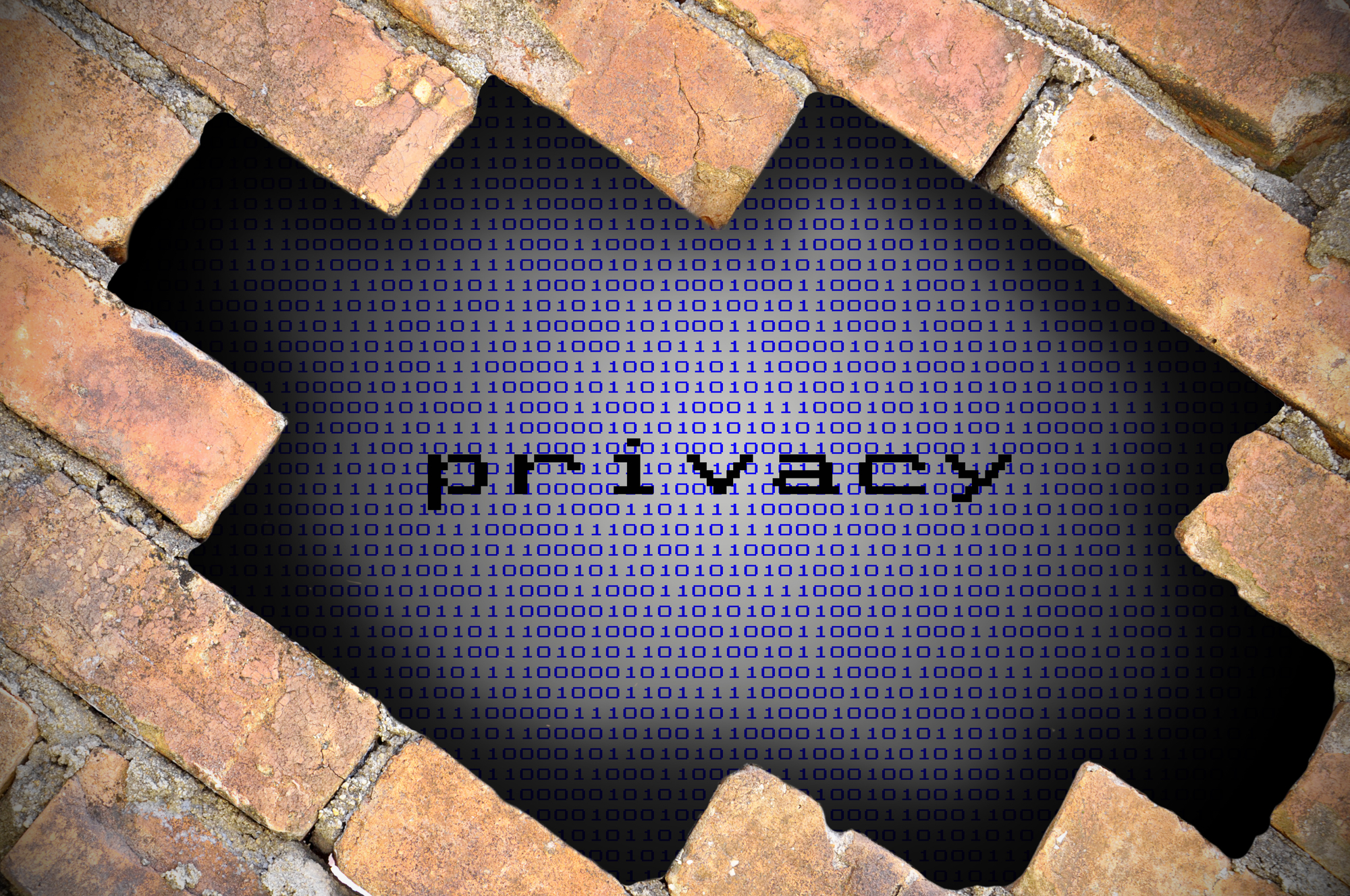 Das Wort "privacy" vor Binärcode hinter einer Mauer