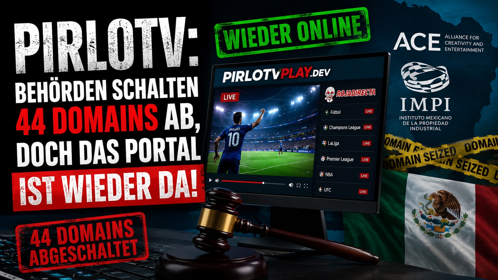 PirloTV: Behörden schalten 44 Domains ab, doch das Portal ist wieder da!