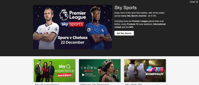 Sky UK Screenshot der Website