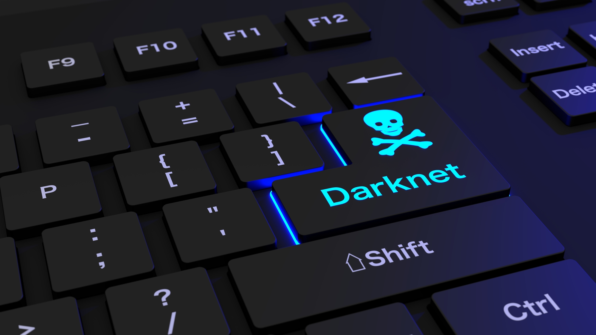 Eine schwarze Tastatur mit Darknet-Taste