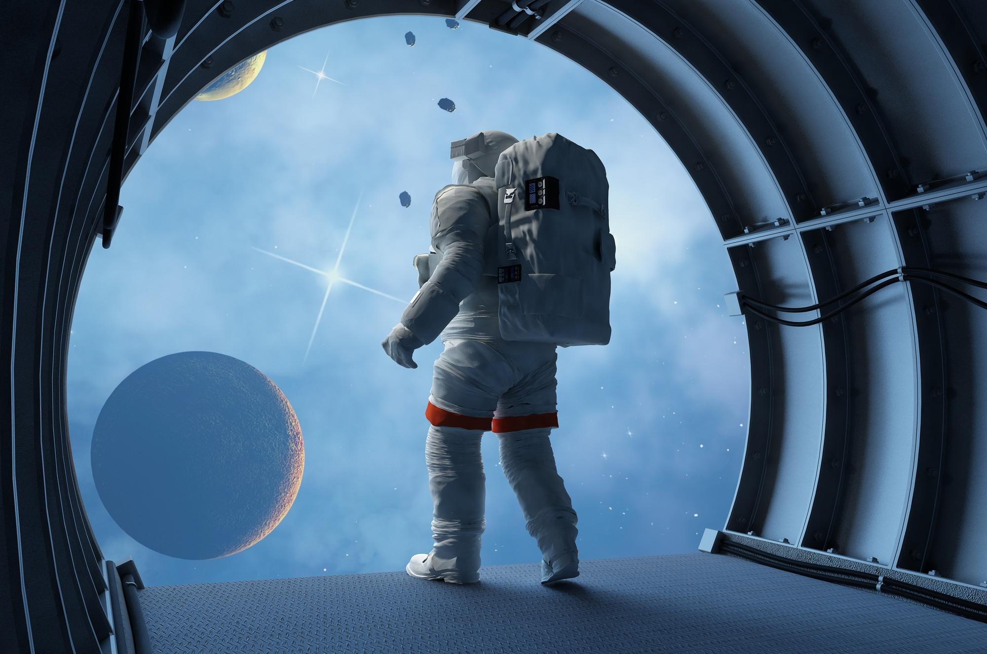Astronaut vor sich den Space, in den Tunneln der Raumsonde